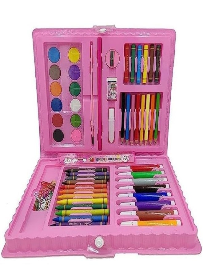 Manos Children's Art Set, 68 Pieces, Pink Case with Watercolours, Crayons, Markers and Colouring Accessories pack of 1 - Image 1
